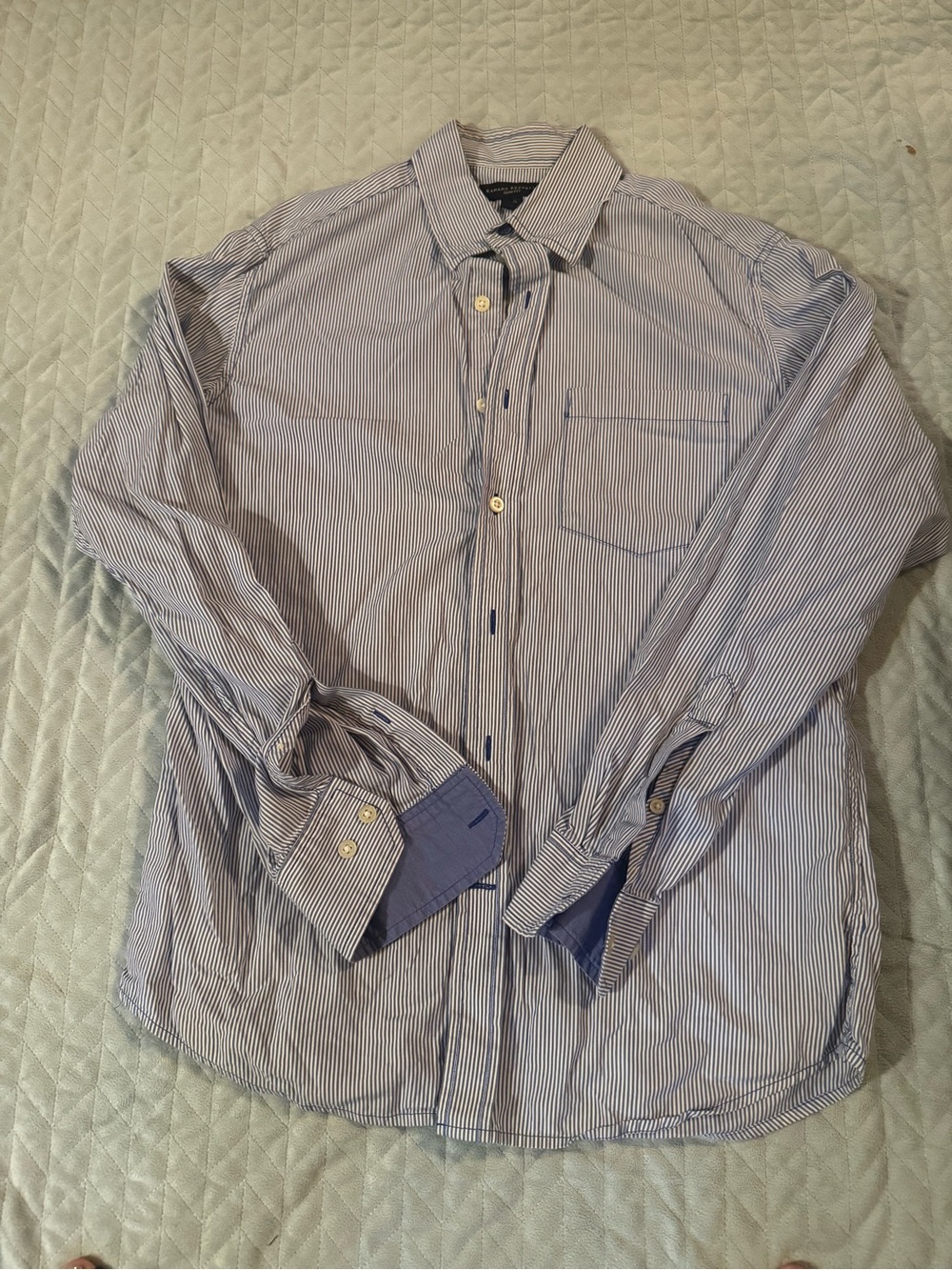 Banana Republic Men's Blue and White Pinstripe Dress Shirt